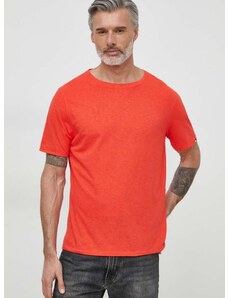 Tričko s příměsí lnu Tommy Hilfiger červená barva
