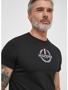 Bavlněné tričko Tommy Hilfiger černá barva, s potiskem, MW0MW34388