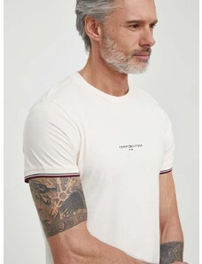 Bavlněné tričko Tommy Hilfiger béžová barva, s aplikací, MW0MW32584