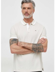 Bavlněné polo tričko Tommy Jeans béžová barva, s aplikací