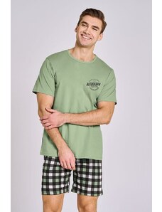 Taro Pánské pyžamo Carter zelené s nápisem