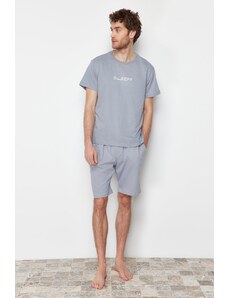 Trendyol Gray Printed Regular Fit Knitted Pajamas Set