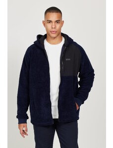 AC&Co / Altınyıldız Classics Men's Navy Blue Oversize Wide Fit Hooded Sherpa Fleece Sweatshirt Jacket