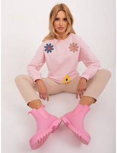 Fashionhunters Světle růžová bavlněná mikina bez kapuce