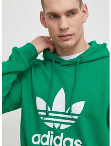 Bavlněná mikina adidas Originals Adicolor Classics Trefoil pánská, zelená barva, s kapucí, s potiskem, IM9403