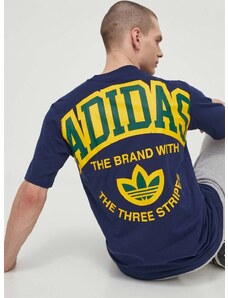 Bavlněné tričko adidas Originals tmavomodrá barva, s potiskem, IS0184