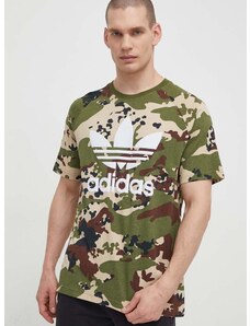 Bavlněné tričko adidas Originals Camo Trefoil Tee zelená barva, IS0215