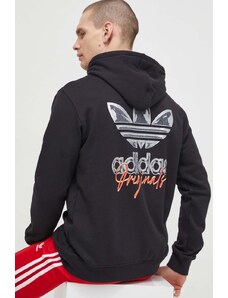 Bavlněná mikina adidas Originals pánská, černá barva, s kapucí, s potiskem, IM9678