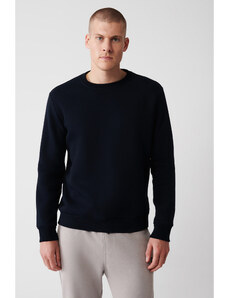 Avva Navy Blue Unisex Sweatshirt Crew Neck Fleece 3 Thread Cotton Regular Fit