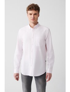 Avva Men's Light Pink 100% Cotton Oxford Buttoned Collar Striped Regular Fit Shirt