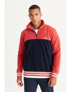 AC&Co / Altınyıldız Classics Men's Navy Blue-coral Standard Fit Normal Cut Stand-Up Bato Collar Patterned Fleece Sweatshirt