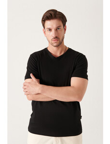 Avva Men's Black Ultrasoft V Neck Plain Standard Fit Normal Cut Modal T-shirt