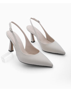 Marjin Women's Pointed Toe Open Back Strap Classic Heel Shoes Dosedo Ecru