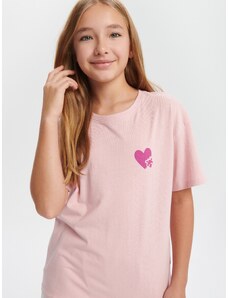 Sinsay - Tričko s krátkými rukávy a potiskem - pastelová růžová