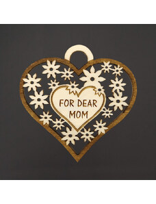 AMADEA Dřevěné srdce s textem "FOR DEAR MOM", 7 cm, český výrobek