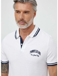 Bavlněné polo tričko Tommy Jeans bílá barva, s aplikací