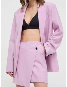 Sukně s příměsí vlny Karl Lagerfeld růžová barva, mini, áčková