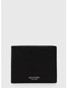 Kožená peněženka Tommy Hilfiger černá barva, AM0AM12194