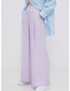 Plátěné kalhoty United Colors of Benetton fialová barva, široké, high waist