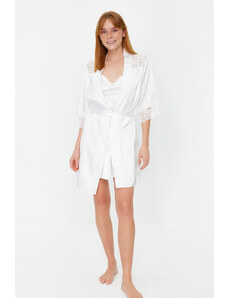 Trendyol Bridal Ecru Belted Lace Detailed Satin Woven Dressing Gown