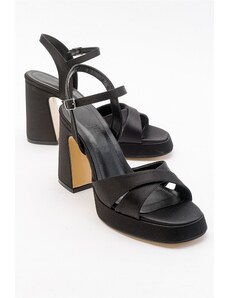 LuviShoes Lello Women's Black Satin Heeled Shoes