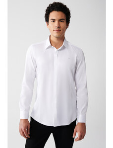 Avva Men's White 100% Cotton Classic Collar Slim Fit Slim Fit Satin Shirt