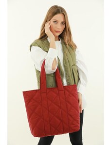 Madamra Claret Red Women's Quilted Pattern Puffy Bag