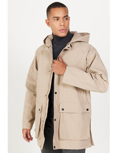 AC&Co / Altınyıldız Classics Men's Beige Hooded Stand Collar Standard Fit Warm Windproof Coat