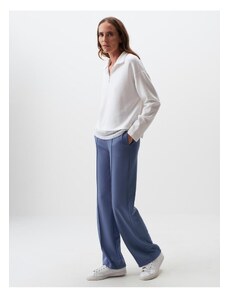 Jimmy Key Blue Normal Waist Wide Leg Pocket Casual Trousers