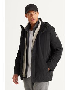 AC&Co / Altınyıldız Classics Men's Black Standard Fit Normal Cut Windproof Hooded High Neck Coats Trench Coat