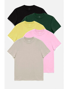 Avva Men's Black-beige-yellow-light Pink-green 5-Piece 100% Cotton Crew Neck Regular Fit T-shirt