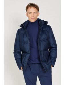 ALTINYILDIZ CLASSICS Men's Navy Blue Standard Fit Normal Cut Hooded Coat
