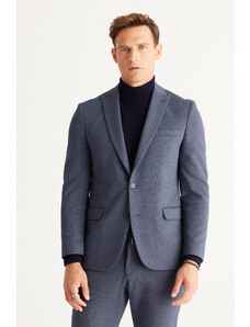 ALTINYILDIZ CLASSICS Men's Navy Blue-Grey Slim Fit Slim Fit Slim Fit Dovetail Collar Patterned Suit