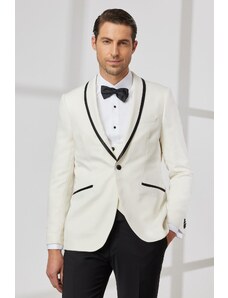 ALTINYILDIZ CLASSICS Men's White Slim Fit Slim Fit Shawl Collar Dobby Vest Tuxedo Suit