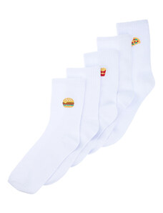 Trendyol 5-Pack White Cotton Food Embroidered College-Tennis-Mid-Length Socks
