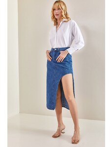 Bianco Lucci Women's Open Side Long Denim Skirt
