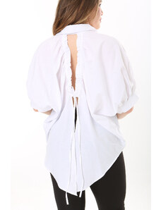 Şans Women's Plus Size White Back Detailed Front Buttoned Shirt