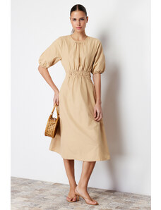 Trendyol Camel Waist Opening Midi Woven Dress