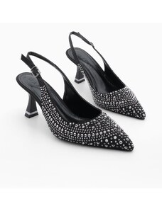 Marjin Women's Pointed Toe Trocked Open Back Evening Dress With Scarf Classic Heel Shoes Ehlen Black