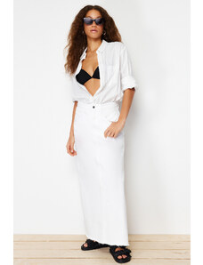 Trendyol White Stitching Detailed Maxi Denim Skirt