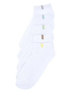 Trendyol 5-Pack White Cotton Textured Contrast Color Block Booties-Short-Ankle Socks