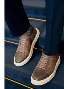 ALTINYILDIZ CLASSICS Men's Gray 100% Leather Comfortable Sole Sneaker Sports Shoes