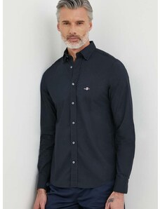 Bavlněná košile Gant černá barva, slim, s límečkem button-down