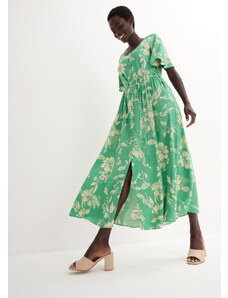 bonprix Dlouhé viskózové šaty s rozparkem na sukni Zelená