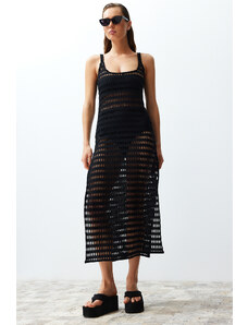 Trendyol Black Maxi Knitted Slit Knitwear Look Beach Dress