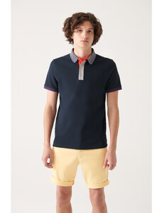 Avva Men's Navy Blue 100% Cotton Polo Collar Standard Fit Regular Cut T-shirt