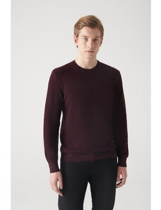Avva Men's Burgundy Double Collar Detailed Textured Cotton Regular Fit Knitwear Sweater