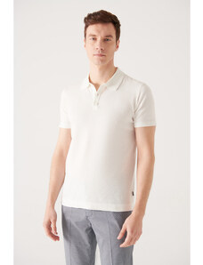 Avva Men's White Cotton Polo Neck Regular Fit Fine Knitwear T-shirt