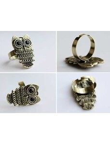 China Jewelry Prsten sova plochá - stříbrná