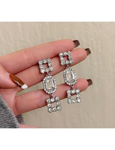 China Jewelry Naušnice dlouhé s krystaly - stříbrné